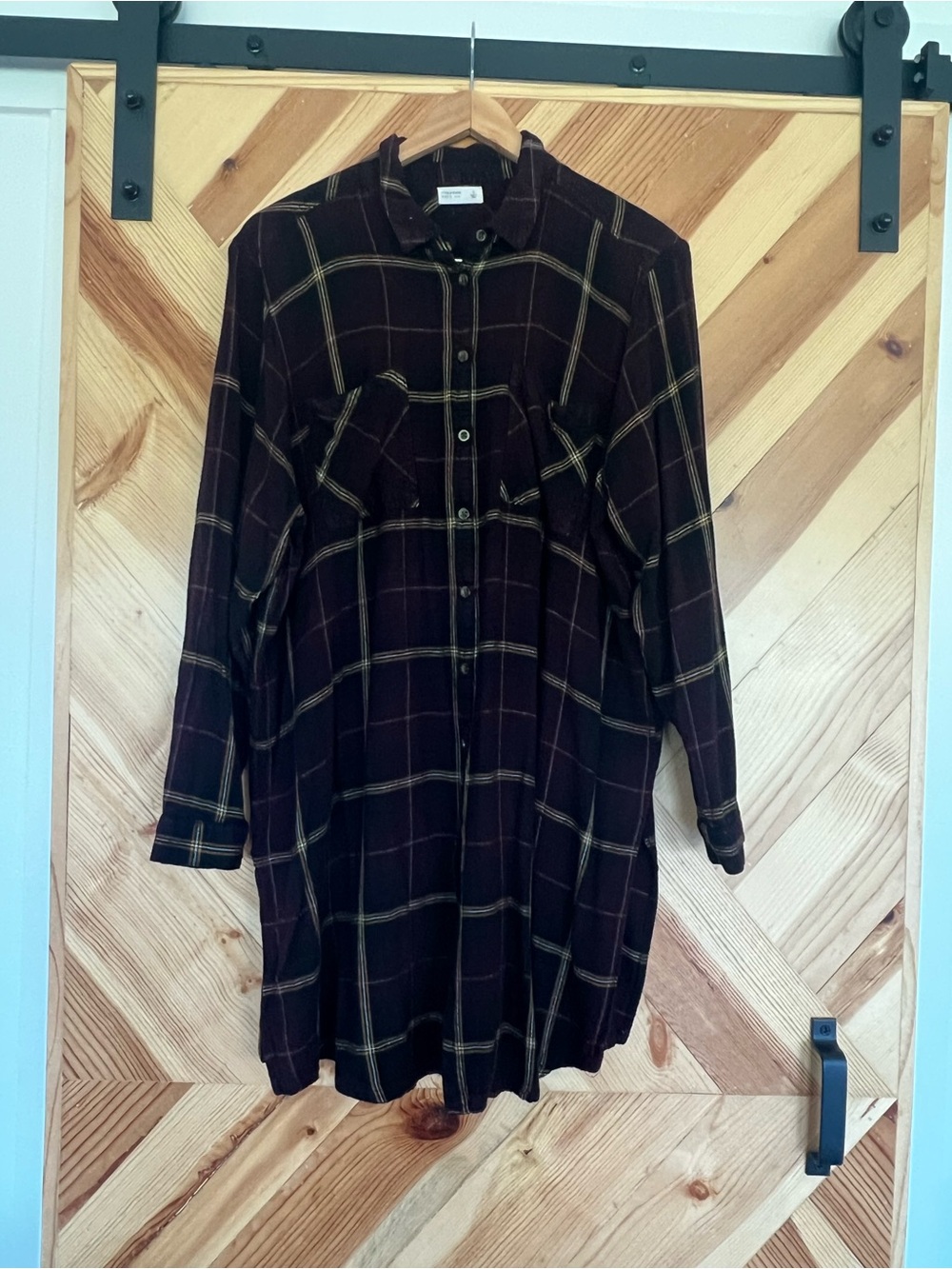 Maurices Burgundy Plaid Button-Up Shirt with Mustard Windowpane